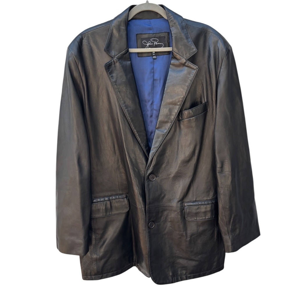 Vintage John Remy Men’s 48 L Soft Black Leather Lined Blazer Sport Coat USA